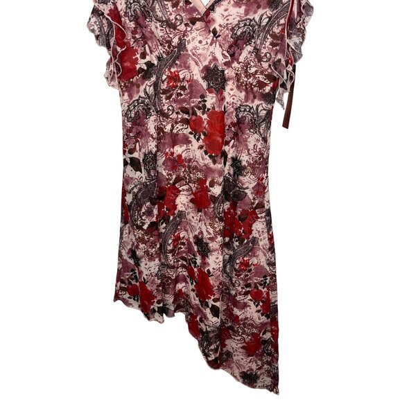 Almost Famous Womens M Pink Red Floral Ruffle V Neck Cottagecore Dress - Picture 7 of 16